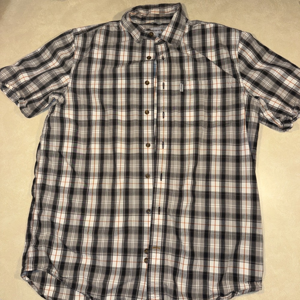 Carhartt Men's Plaid Relaxed Fit Short Sleeve Button Up Shirt Size Large Tall